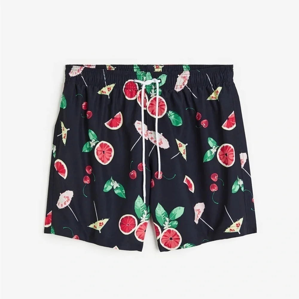 H&M tropical fruits black swim trunks